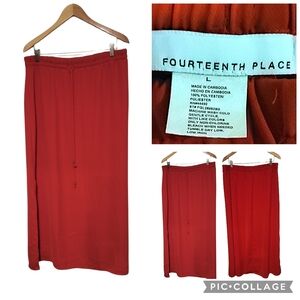 FOURTEENTH PLACE, FIRE ENGINE RED DRAWSTRING, MAXI SKIRT SIZE LARGE NWOT